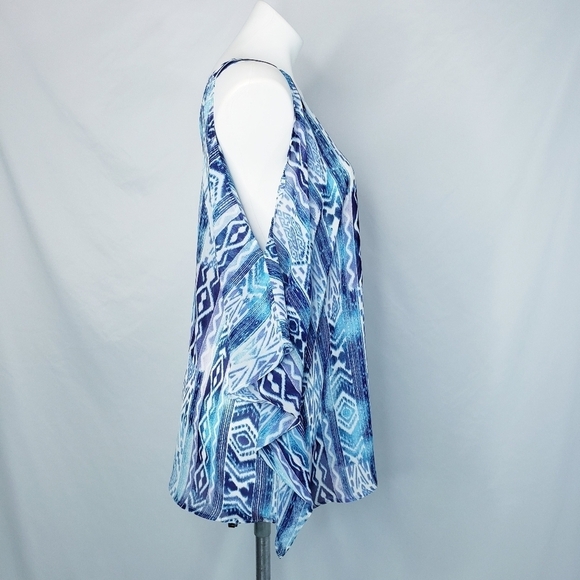 NWT Wendy Bellissimo Cold Shoulder Sheer Ikat Blouse Top - Picture 5 of 12